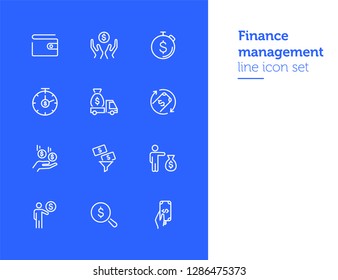 Finance management line icon set. Purse, earning, loan. Money concept. Can be used for topics like business, investment, saving, charity