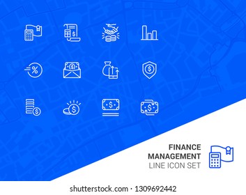 Finance management line icon set. Report, profit, insurance. Business concept. Can be used for topics like money, saving, revenue, investment