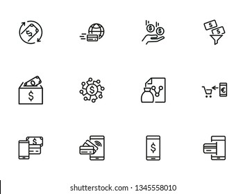 Finance management line icon set. Income, mobile payment, credit card. Business concept. Can be used for topics like banking, budget, spending money
