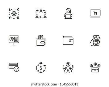 Finance management line icon set. Conversion, financial analytics, wallet, credit card. Business concept. Can be used for topics like budget, salary, saving, financial payment