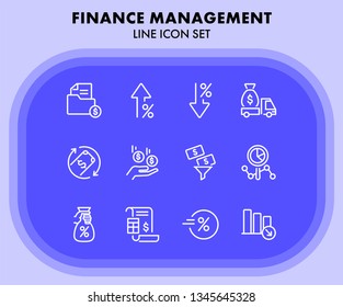 Finance management line icon set. Cash delivery vehicle, funnel, report. Money concept. Can be used for topics like investment, earning, income