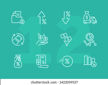 Finance management line icon set. Cash delivery vehicle, funnel, report. Money concept. Can be used for topics like investment, earning, income