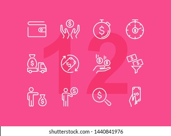 Finance management line icon set. Purse, earning, loan. Money concept. Can be used for topics like business, investment, saving, charity