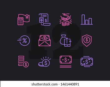 Finance management line icon set. Report, profit, insurance. Business concept. Can be used for topics like money, saving, revenue, investment
