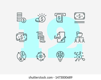 Finance management line icon set. Money, cash, currency exchange, cashback. Finance concept. Can be used for topics like finance consulting, planning budget, income, investment