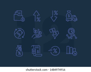 Finance management line icon set. Cash delivery vehicle, funnel, report. Money concept. Can be used for topics like investment, earning, income