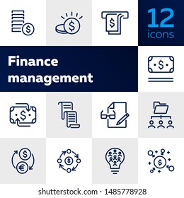Finance management line icon set. Money, cash, currency exchange, cashback. Finance concept. Can be used for topics like finance consulting, planning budget, income, investment