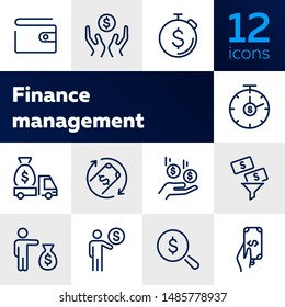 Finance management line icon set. Purse, earning, loan. Money concept. Can be used for topics like business, investment, saving, charity