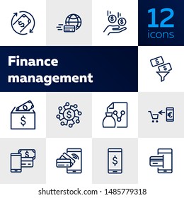 Finance management line icon set. Income, mobile payment, credit card. Business concept. Can be used for topics like banking, budget, spending money