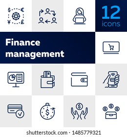 Finance management line icon set. Conversion, financial analytics, wallet, credit card. Business concept. Can be used for topics like budget, salary, saving, financial payment