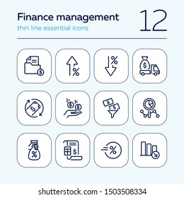 Finance management line icon set. Cash delivery vehicle, funnel, report. Money concept. Can be used for topics like investment, earning, income