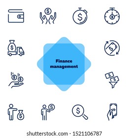 Finance management line icon set. Purse, earning, loan. Money concept. Can be used for topics like business, investment, saving, charity