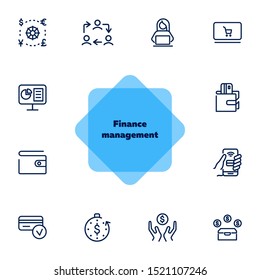 Finance management line icon set. Conversion, financial analytics, wallet, credit card. Business concept. Can be used for topics like budget, salary, saving, financial payment