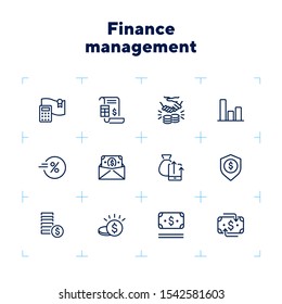 Finance management line icon set. Report, profit, insurance. Business concept. Can be used for topics like money, saving, revenue, investment