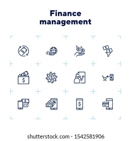 Finance management line icon set. Income, mobile payment, credit card. Business concept. Can be used for topics like banking, budget, spending money