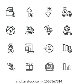 Finance management line icon set. Cash delivery vehicle, funnel, report. Money concept. Can be used for topics like investment, earning, income