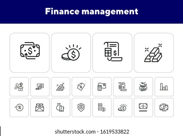 Finance management line icon set. Report, profit, insurance. Business concept. Can be used for topics like money, saving, revenue, investment