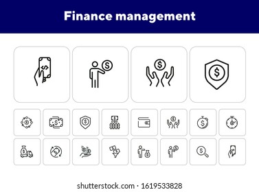 Finance management line icon set. Purse, earning, loan. Money concept. Can be used for topics like business, investment, saving, charity