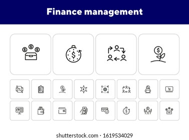 Finance management line icon set. Conversion, financial analytics, wallet, credit card. Business concept. Can be used for topics like budget, salary, saving, financial payment