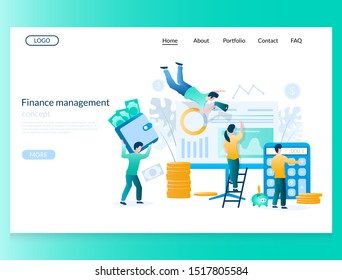 Finance management vector website template, web page and landing page design for website and mobile site development. Planning and controlling financial resources.