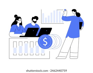 Finance manager isolated cartoon vector illustrations. Professional bookkeeping making financial report in office, business people, stock market industry, money management vector cartoon.