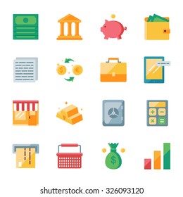 Finance and marketing vector icons set flat style