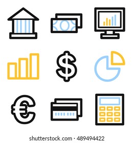 Finden Sie mobile Ikone, Business Vektor Web-Zeichen. Geld-Infografik-Symbole.