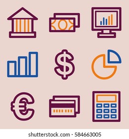 Icono móvil de finanzas, signo web de vector de negocio. Los símbolos gráficos del dinero.
