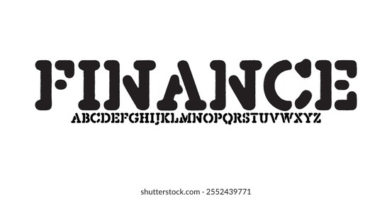 Finance, modern geometric sans serif futuristic font alphabet vector set
