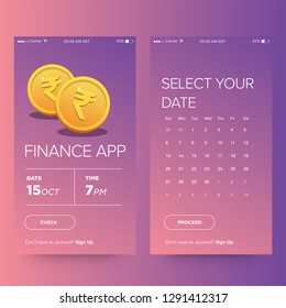 Finance Money App Interface Design with Gold Rupee Coin