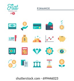 Finance, money, banking and more, flat icons set, vector illustration