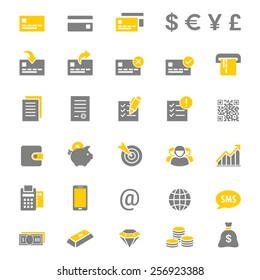Finance, money and banking silhouette vector icon set