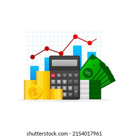 Finance money calculator. Business vector icon. Finance isometric