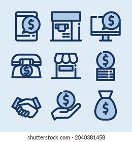 Finance and money color outline black icons set.

