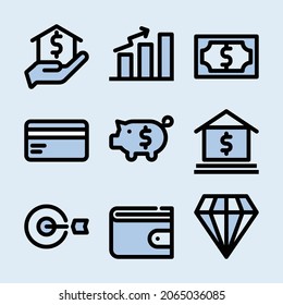 Finance and money color outline black icons set.
