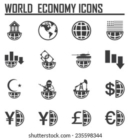 Finance, money, currency exchange, world economy, financial analysis icons. 