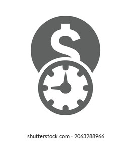 Finanzen, Geld, Dollar, Uhrsymbol. Graue Vektorgrafiken.