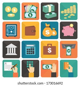 Finance and money flat design icon set, Vector illustration eps10