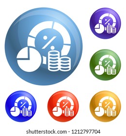 Finance money graph icons set vector 6 color isolated on white background
