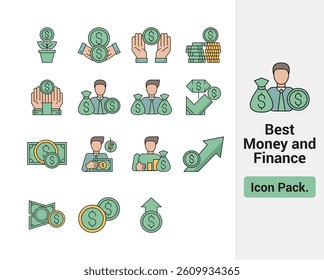 Finance and Money Icon Set Vector Illustration, Business Investment, Income Growth, Banking, Wealth Management, and Dollar Coin Flat Line Icons