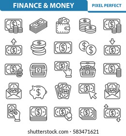 Finance & Money Icons. Professional, pixel perfect icons optimized for both large and small resolutions. EPS 8 format. 2x size for preview.