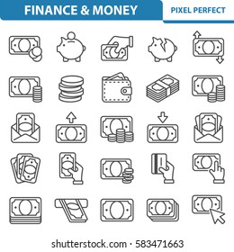 Finance & Money Icons. Professional, pixel perfect icons optimized for both large and small resolutions. EPS 8 format. 2x size for preview.