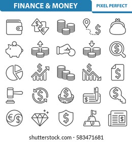 Finance & Money Icons. Professional, pixel perfect icons optimized for both large and small resolutions. EPS 8 format. 2x size for preview.