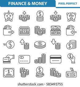 Finance & Money Icons. Professional, pixel perfect icons optimized for both large and small resolutions. EPS 8 format. 2x size for preview.