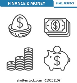 Finance & Money Icons. Professional, pixel perfect icons optimized for both large and small resolutions. EPS 8 format. 5x size for preview.