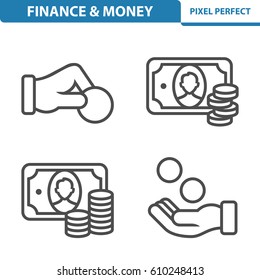 Finance & Money Icons. Professional, pixel perfect icons optimized for both large and small resolutions. EPS 8 format. 5x size for preview.