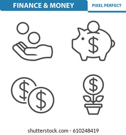 Finance & Money Icons. Professional, pixel perfect icons optimized for both large and small resolutions. EPS 8 format. 5x size for preview.