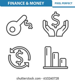 Finance & Money Icons. Professional, pixel perfect icons optimized for both large and small resolutions. EPS 8 format. 5x size for preview.