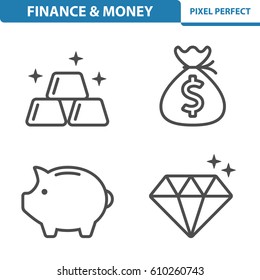 Finance & Money Icons. Professional, pixel perfect icons optimized for both large and small resolutions. EPS 8 format. 5x size for preview.