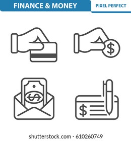 Finance & Money Icons. Professional, pixel perfect icons optimized for both large and small resolutions. EPS 8 format. 5x size for preview.